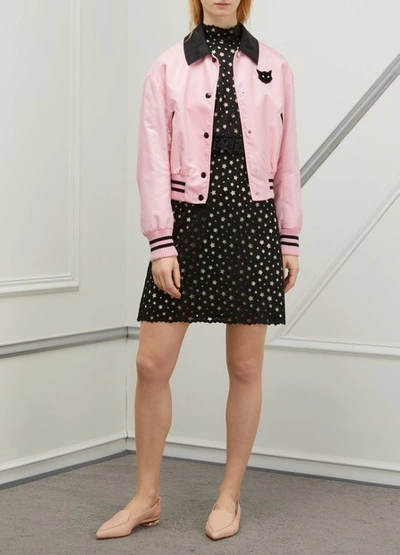 Shop Miu Miu Cats Patch Bomber Jacket In Pink