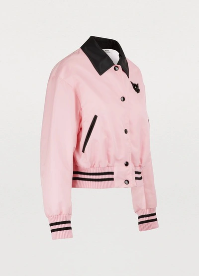 Shop Miu Miu Cats Patch Bomber Jacket In Pink