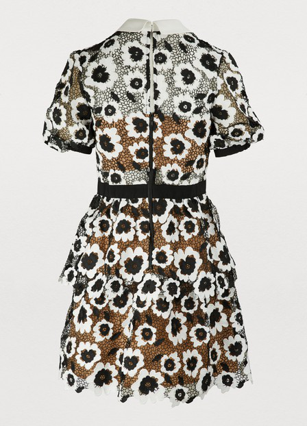 self portrait abstract floral guipure mini dress