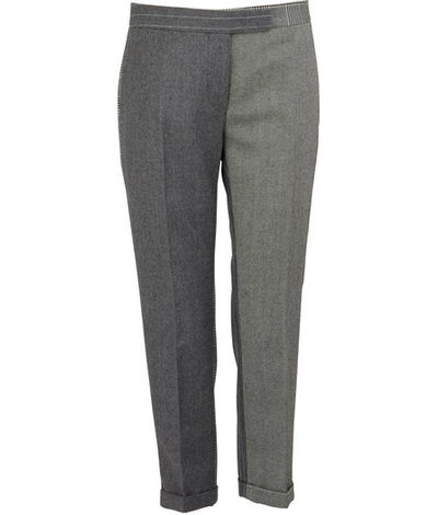 Shop Thom Browne Two-tone Woolen Cropped Pants In Grey