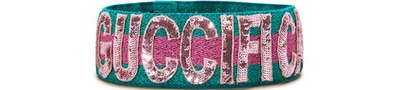 Shop Gucci Sequin Fication Headband In Emerald/pink