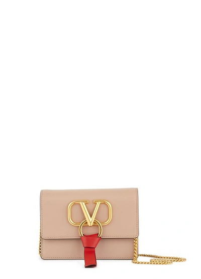 Shop Valentino Garavani Vee Ring Pouch In Rose Canelle/rouge Pur