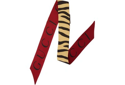 Shop Gucci Zebra Silk Neck Scarf In Beige