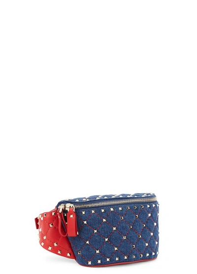 Shop Valentino Garavani Rockstud Belt-bag In Light Denim/rouge Pur