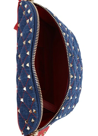 Shop Valentino Garavani Rockstud Belt-bag In Light Denim/rouge Pur