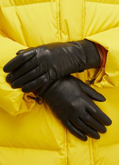Shop Canada Goose Leather Rib Glove In Black
