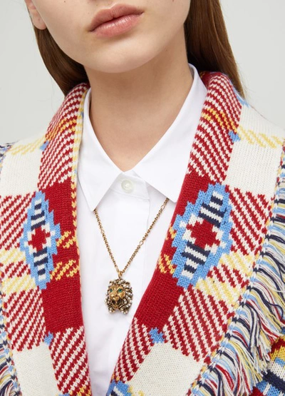 Shop Gucci Lion Beaded Necklace In White