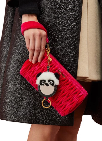 Shop Miu Miu Panda Key Ring With Mirror In Nero/bianco