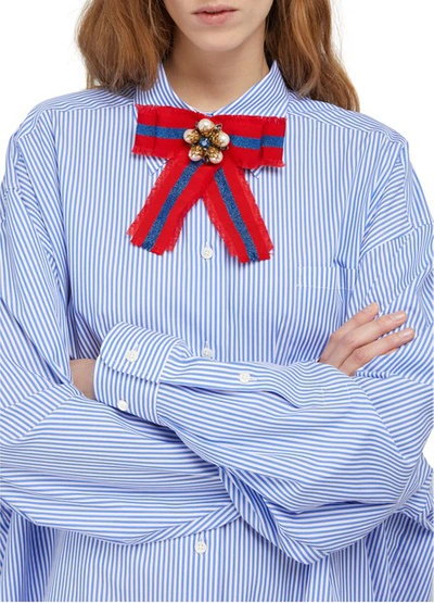 Shop Gucci Web Grosgrain Bow Brooch In Red Multi