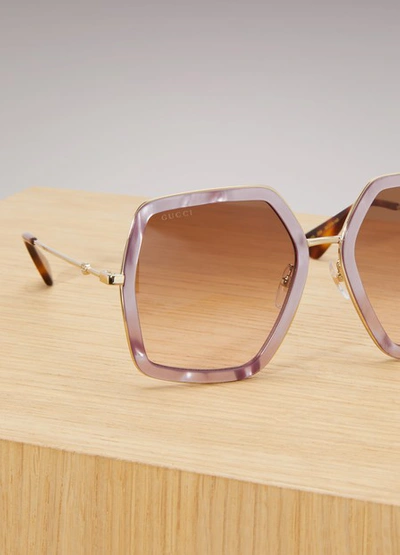 Shop Gucci Oversize Square-frame Sunglasses In Pink Gold