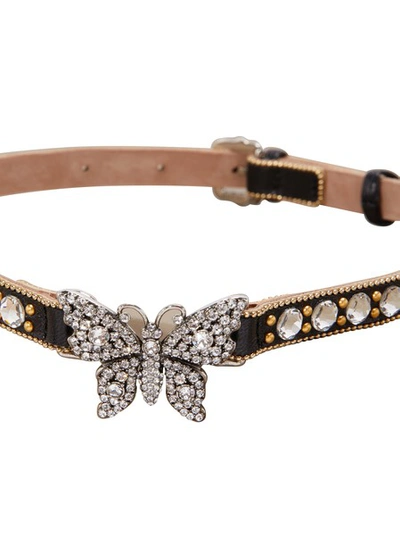 Shop Gucci Crystal Studded Butterfly Choker In Silver/black
