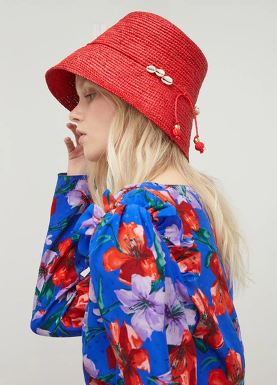 Shop Sensi Studio Straw Hat With Seashells In Red
