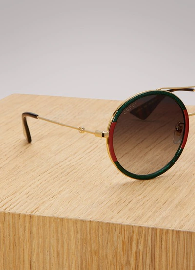 Shop Gucci Round-frame Sunglasses In Métal Doré/vert