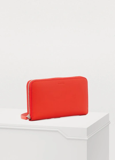 Shop Jil Sander Zip Around Wallet In 620 - Bright Red