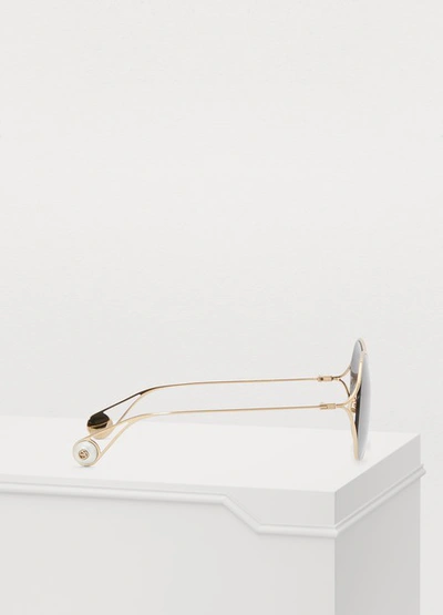 Shop Gucci Round-frame Metal Sunglasses In Gold/grey