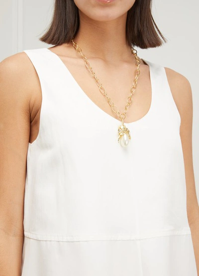 Shop Aurelie Bidermann Grigri Pearl And Charm Necklace In Gold