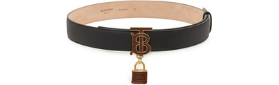 Shop Burberry Grained Calfskin Belt In Black+tan
