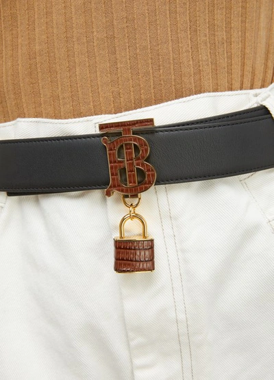 Shop Burberry Grained Calfskin Belt In Black+tan