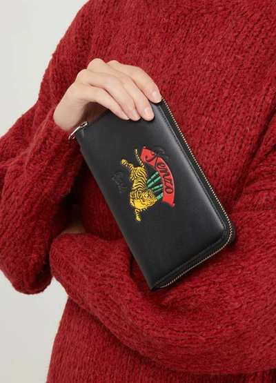 Shop Kenzo Leather Jumping Tiger Wallet In Black