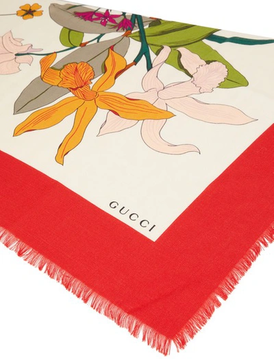 Shop Gucci Wool And Silk Scarf In Ivory Red