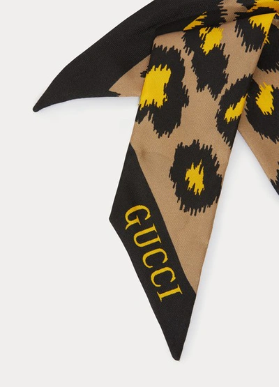 Shop Gucci Leo Pop Silk Neck Bow In Beige