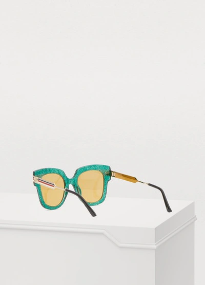 Shop Gucci Web Sunglasses In Green/gold