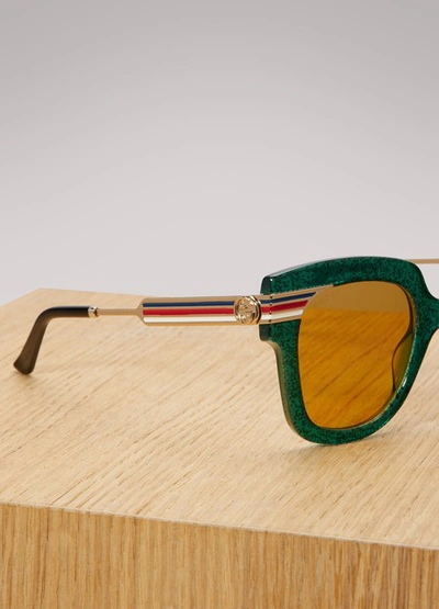 Shop Gucci Web Sunglasses In Green/gold