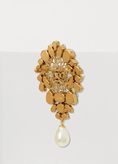 Shop Dolce & Gabbana Flower Brooch In Gold