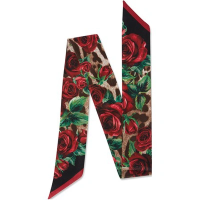 Shop Dolce & Gabbana Roses Silk Bow Scarf In Multi