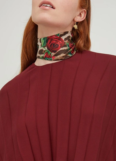 Shop Dolce & Gabbana Roses Silk Bow Scarf In Multi