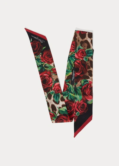 Shop Dolce & Gabbana Roses Silk Bow Scarf In Multi