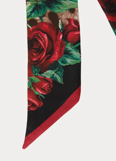 Shop Dolce & Gabbana Roses Silk Bow Scarf In Multi