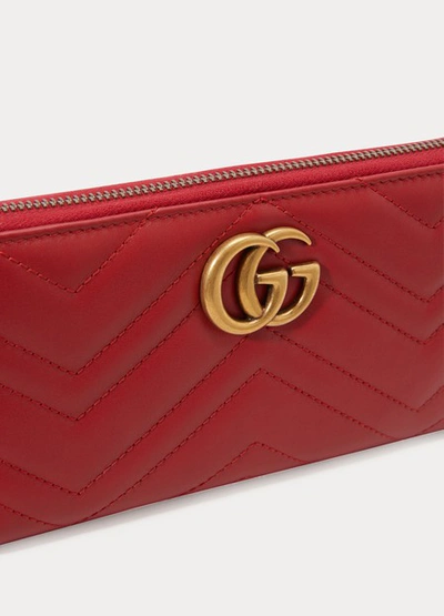 Shop Gucci Gg Marmont Zippered Wallet In Red