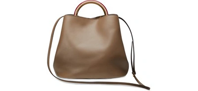 Shop Marni Leather Tote Bag In Dusty Olive+sun