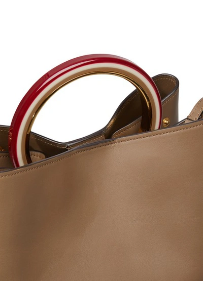 Shop Marni Leather Tote Bag In Dusty Olive+sun