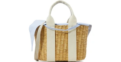 Shop Muun P Hdl Tote Bag With Pouch In Natural/ecru/light Blue