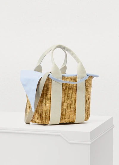 Shop Muun P Hdl Tote Bag With Pouch In Natural/ecru/light Blue