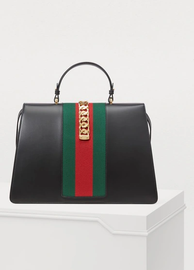 Shop Gucci Sylvie Leather Maxi Top-handle Bag In Nero/v.r.v.