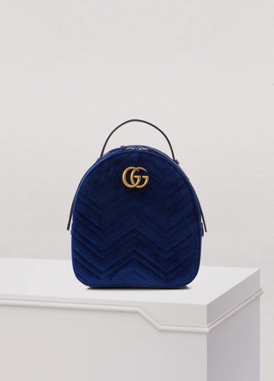 Shop Gucci Gg Marmont Velvet Backpack In Cobalto