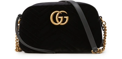 Shop Gucci Gg Marmont Velvet Camera Bag In Black