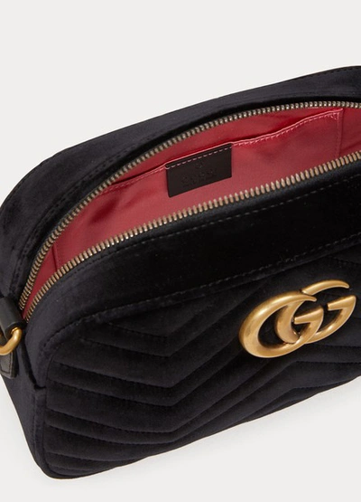Shop Gucci Gg Marmont Velvet Camera Bag In Black