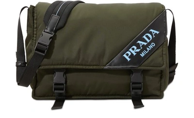 Shop Prada Nylon Messenger Bag In Kaki Black