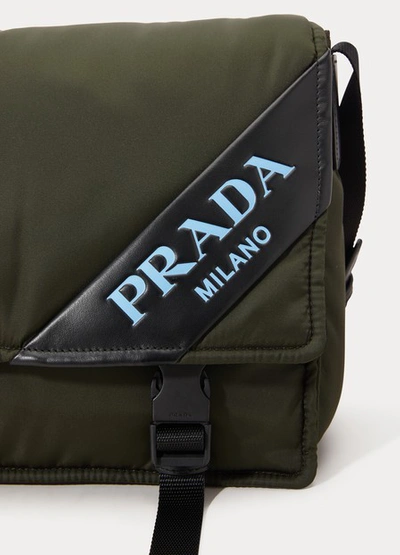 Shop Prada Nylon Messenger Bag In Kaki Black