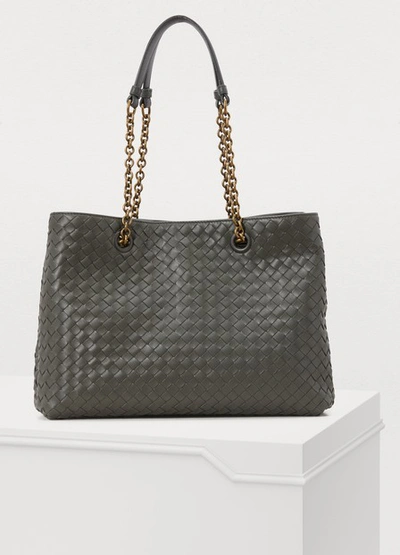 Shop Bottega Veneta Tote With Chains In New Ligt Grey