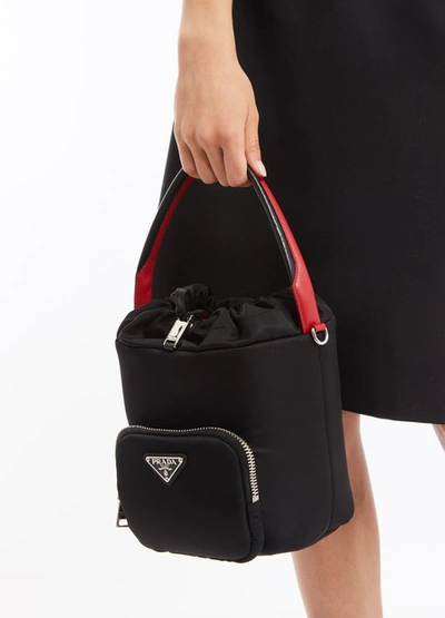 Shop Prada Tessuto Pocket Hand Bag In Black /red