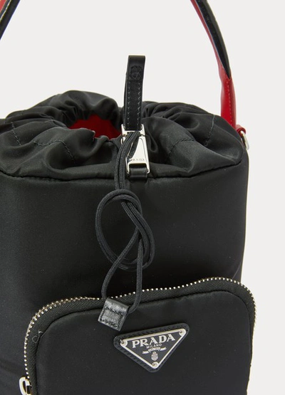 Shop Prada Tessuto Pocket Hand Bag In Black /red