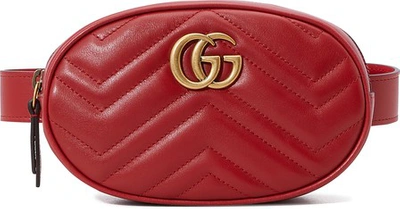 Shop Gucci Gg Marmont Belt Bag In Hibis Red/hibis Red