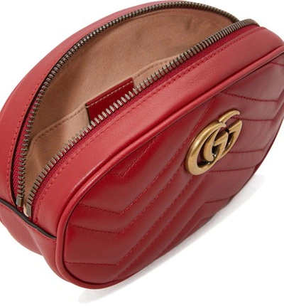 Shop Gucci Gg Marmont Belt Bag In Hibis Red/hibis Red