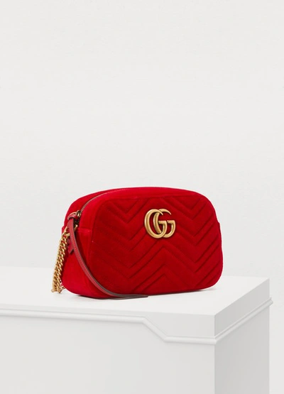 Shop Gucci Gg Marmont Velvet Camera Bag In Red