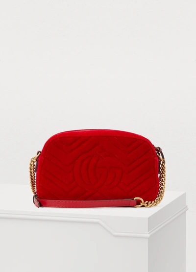 Shop Gucci Gg Marmont Velvet Camera Bag In Red